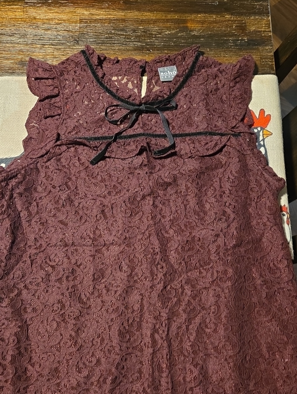 Soho Ladies Burgundy Lace Top with Bow